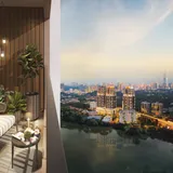 M Aspira balcony interior and Kuala Lumpur skyline aerial view, official developer render